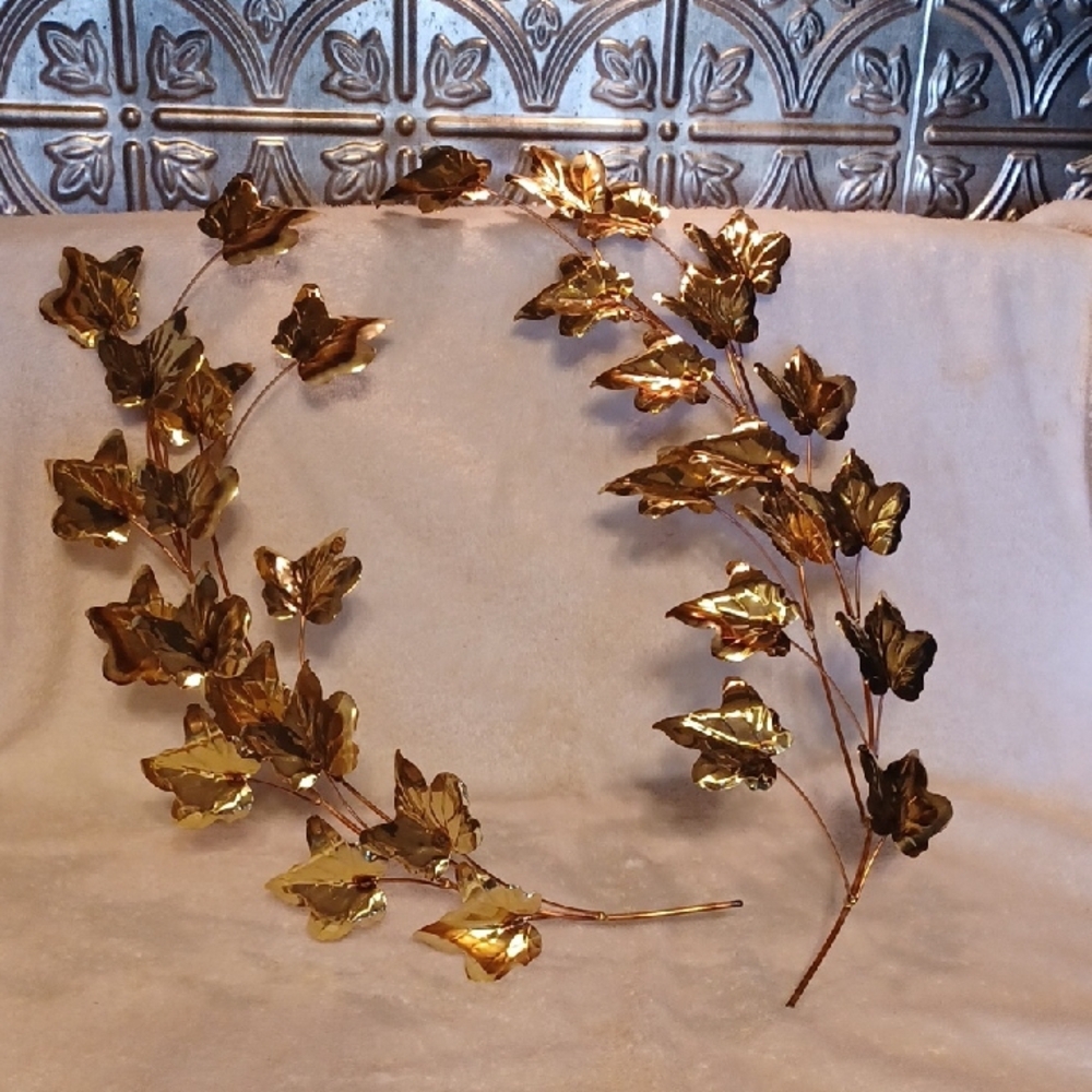 Gold Leaf Decorative Garland Home Interior, Set Of 2 Brass Leaves